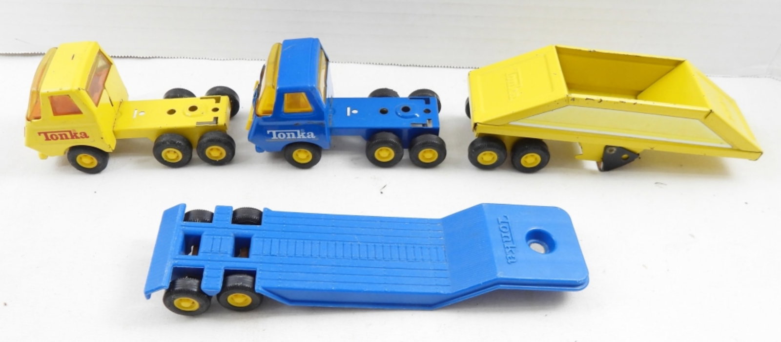 (2) TONKA TOY SEMI-TRUCK / HAULER: 11" BLUE HAULER & 9" YELLOW GRAIN TRUCK