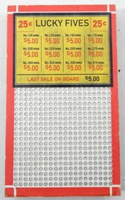LUCKY FIVES 25c GAMBLING PUNCH BOARD