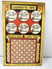 VINTAGE 5c CIGARETTE GAMBLERS PUNCHBOARD