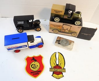 3 VINTAGE CAST IRON LOGO CARS/BANKS