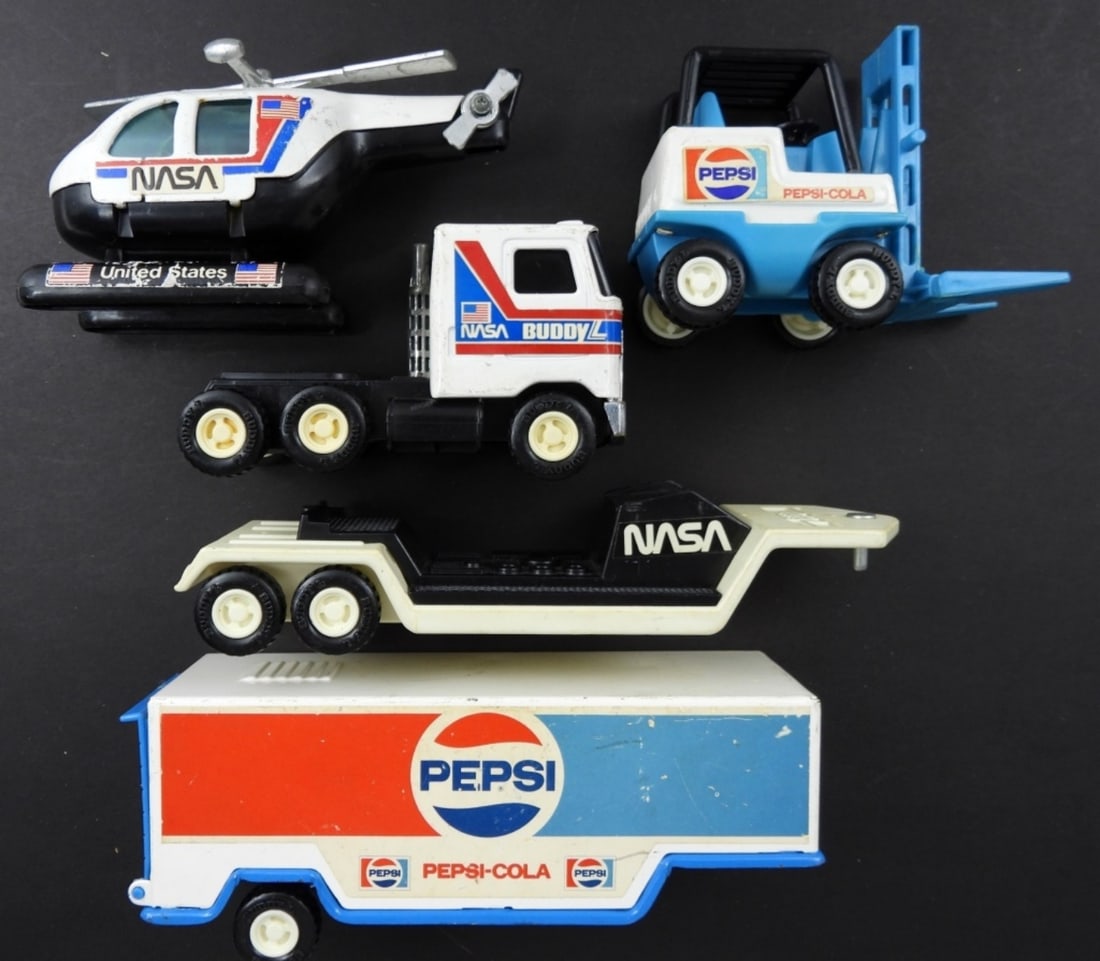 NASA BUDDY L TRUCK / HELICOPTER & PEPSI: FORKLIFT & TRAILER no truck - PRE OWNED LOT