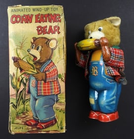 ALPS TIN WIND-UP CORN EATING BEAR 1950s