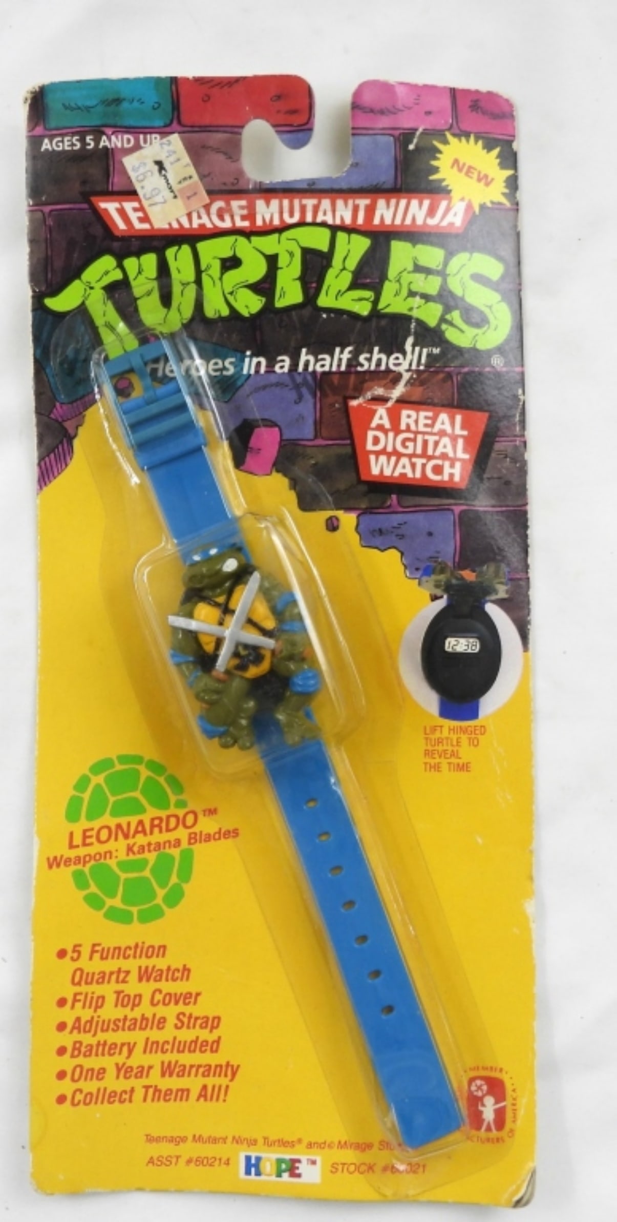 TEENAGE MUTANT NINJA TURTLE WATCH: DIGITAL FLIP WATCH in ORIGINAL PACKAGE 1988/89 - LEONARDO