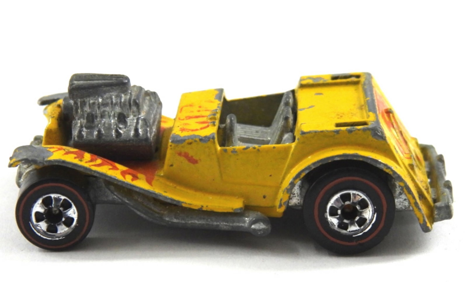 1973 REDLINE HOT WHEELS SIR RODNEY ROADSTER: 1973 REDLINE HOT WHEELS SIR RODNEY ROADSTER, BROWN TOP MISSING, WEAR ON YELLOW FINISH