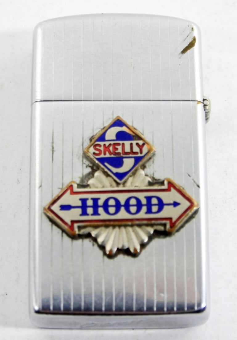 1959 SKELLY OIL HOOD ADVERTISING ZIPPO: SLIM STYLE - USED