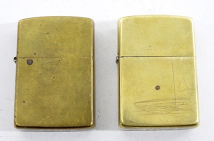 (2) SOLID BRASS ZIPPO VINTAGE LIGHTERS