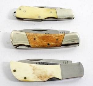 (3) BONE HANDLE SINGLE BLADE LOCKBACKS