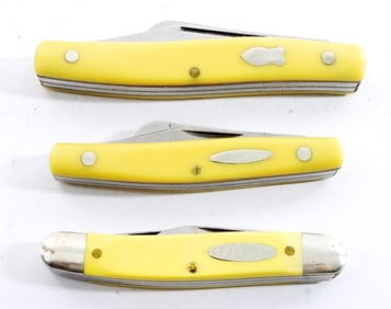 (3) YELLOW HANDLE POCKET KNIVES