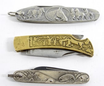 (3) METAL EMBOSSED DESIGNED KNIFE LOT