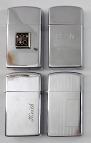 (4) ZIPPO SLIM SILVER TONE LIGHTERS