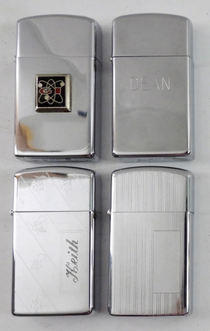 (4) ZIPPO SLIM SILVER TONE LIGHTERS (1 of 4)