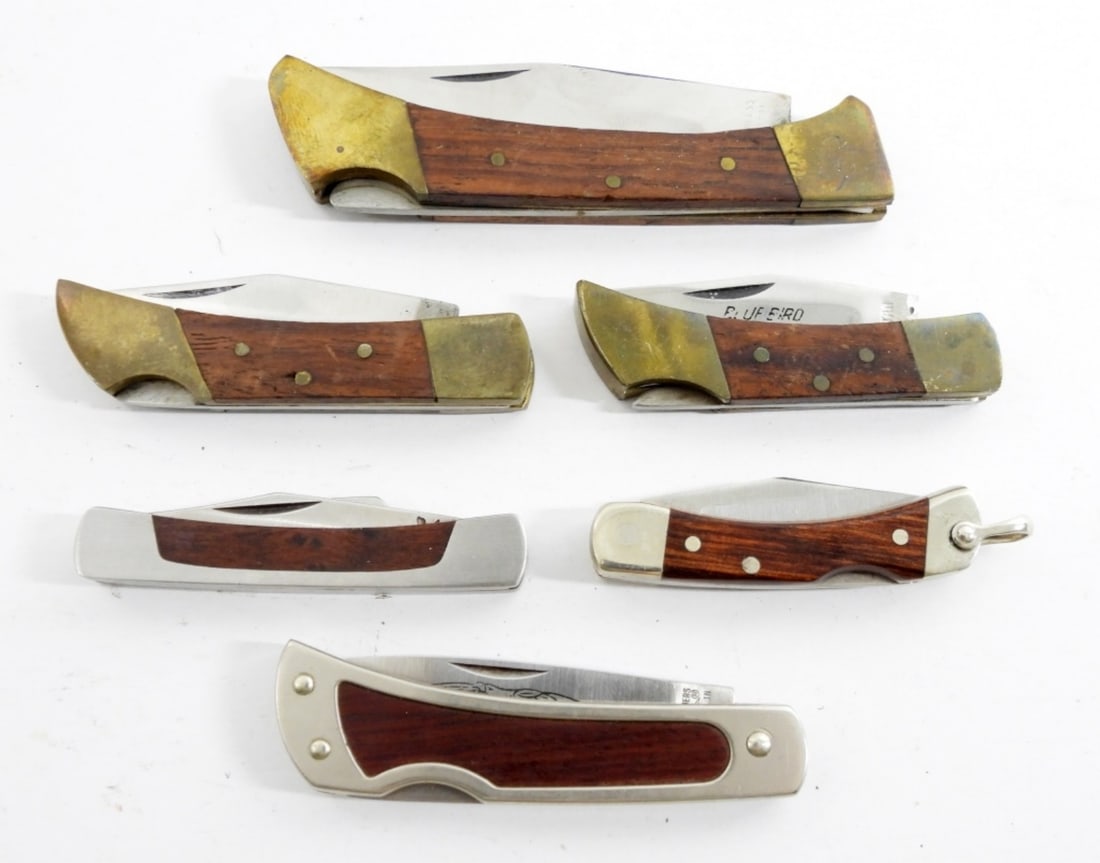 (6) WOOK HANDLE LOCKBACK KNIFE LOT (1 of 4)