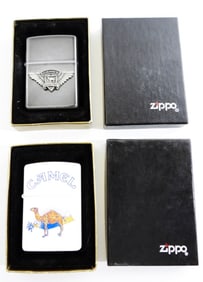 (2) UNSTRUCK ZIPPO "CAMEL" LIGHTERS
