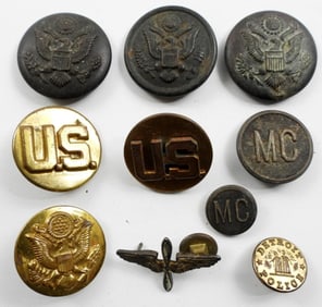(7) VTG MILITARY BUTTONS, AVIATION PIN &