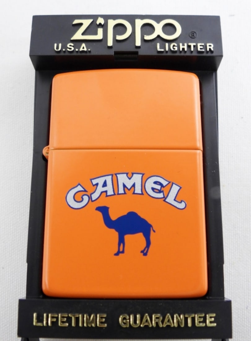 RETRO CAMEL ZIPPO: RETRO ORANGE CAMEL ZIPPO- UNFIRED- IN GOOD CONDITION- PREOWNED.