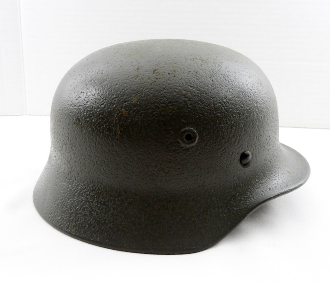 MILITARY METAL POT HELMET GREEN: LEATHER INSIDE NICE
