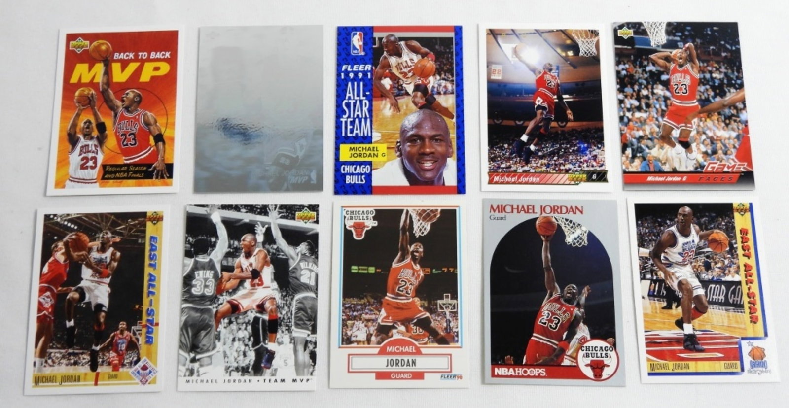(10) MICHAEL JORDAN BASKETBALL CARDS: ALL DIFFERENT - NICE NM ( some holders have paper on backs but Not on cards)