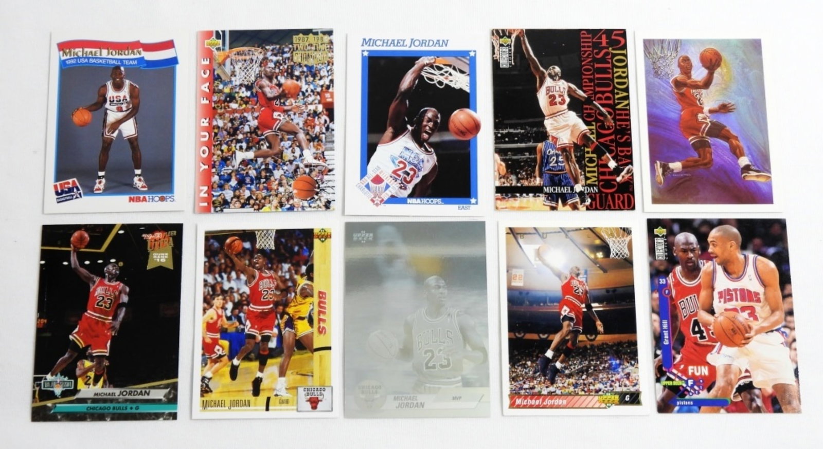 (10) MICHAEL JORDAN BASKETBALL CARDS: ALL DIFFERENT - NICE NM ( some holders have paper on backs but Not on cards)