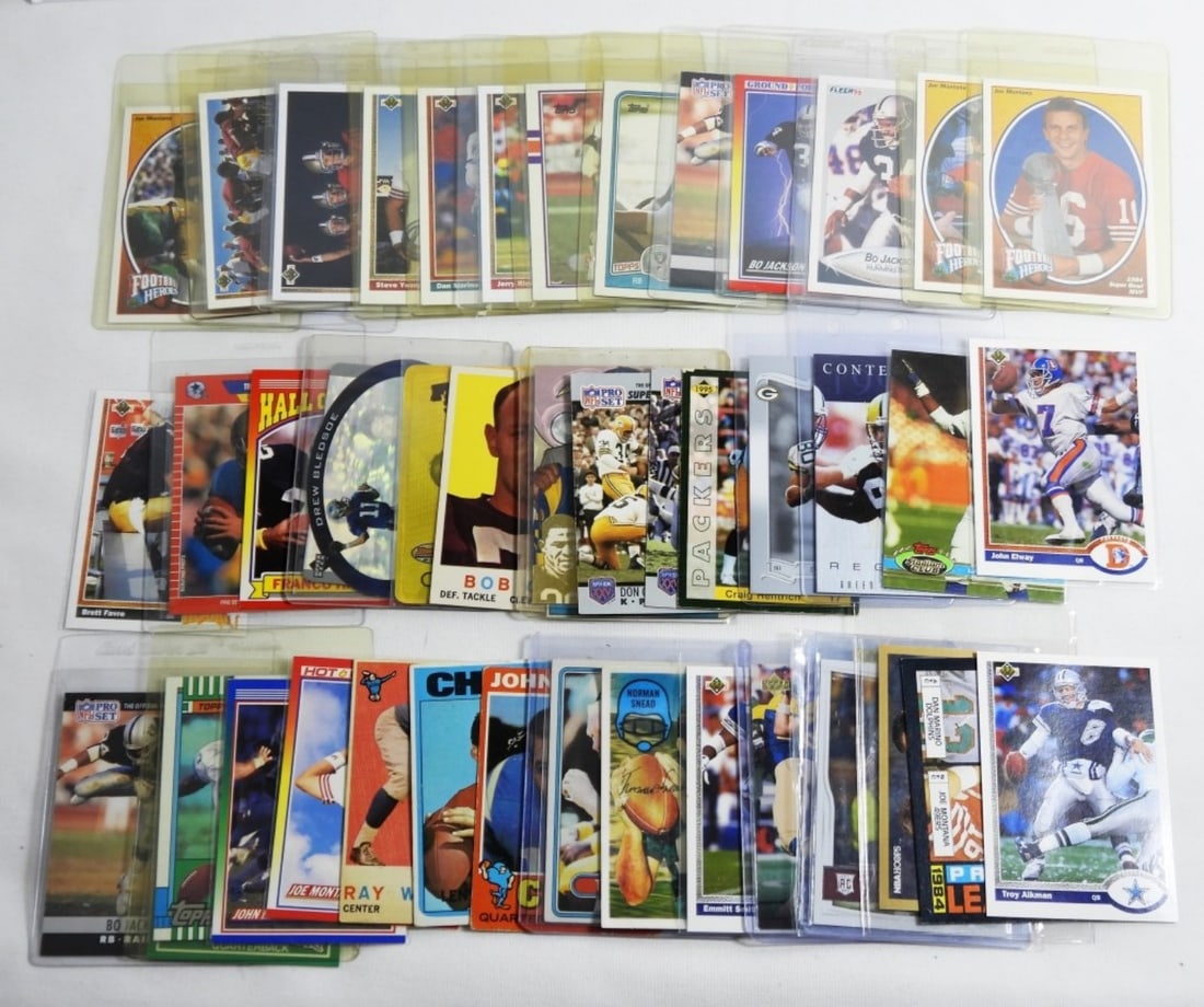 (45) FOOTBALL STAR CARDS VTG to NOW: GREAT MIX - DAWSON, UNITAS, BRADSHAW, EMMITT SMITH, FAVRE, PRESCOTT, MONTANA & MORE - MIXED GRADES but OVERALL NICE CONDITION