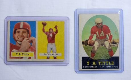 (2) Y.A. TITTLE FOOTBALL CARDS '57 & '58