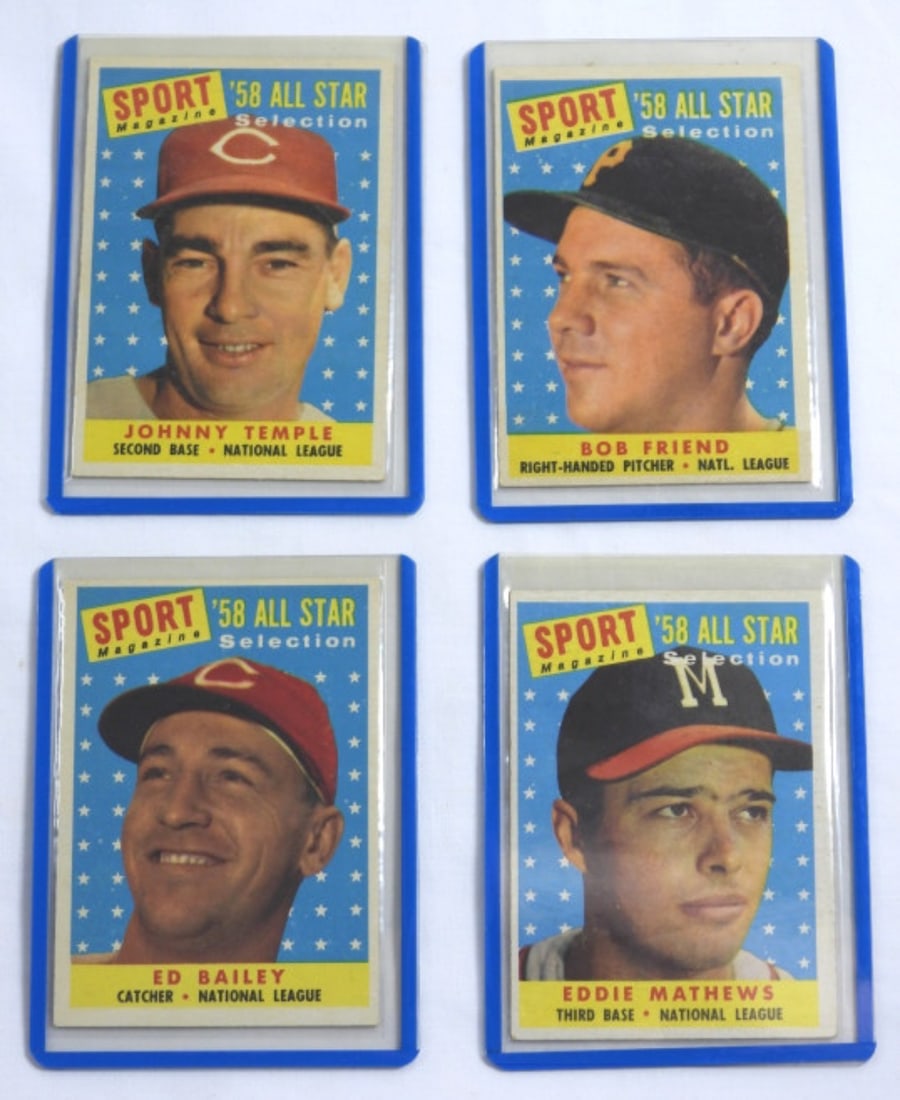 TOPPS 1958 NATIONAL LEAGUE CARD LOT (4): TOPPS 1958 BOB FRIEND, ED BAILEY, JOHNNY TEMPLE, EDDIE MATHEWS
