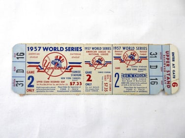 1957 WORLD SERIES GAME 2 UNUSED TICKET