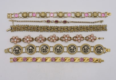 (6) PINK & GOLD TONE BRACELETS