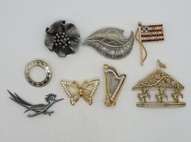 (8) VTG BROOCHES GOLD/SILVER TONES
