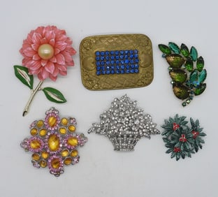 (6) VTG GEMSTONE BROOCHES