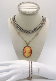 VTG RHINESTONES & CAMEO JEWELRY