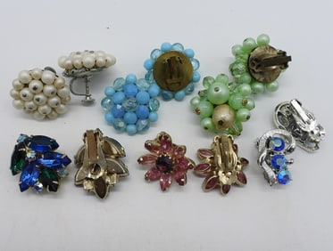 (6) VTG BEADED / RHINESTONE EARRINGS