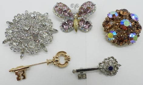 (5) GORGEOUS VTG RHINESTONE BROOCHES