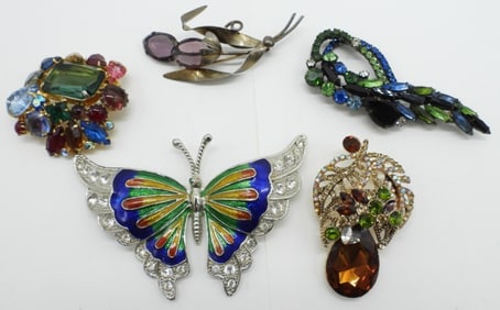 (5) VINTAGE RHINESTONE BROOCHES