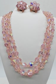 PRETTY PINK VTG NECKLACE EARRING SET