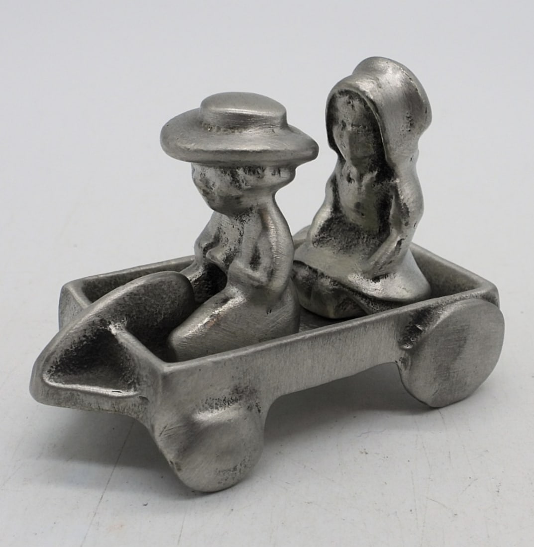 PEWTER AMISH 3 PIECE TRINKET: PEWTER 3 PIECE TRINKET WITH ORIGINAL SALES SLIP FROM 1982.