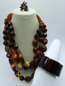 (3) PIECE  VTG LADIES BROWN FASHION JEWELRY