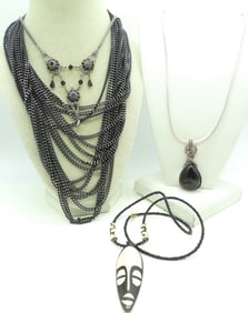 (4) BLACK & SILVER TONE NECKLACES