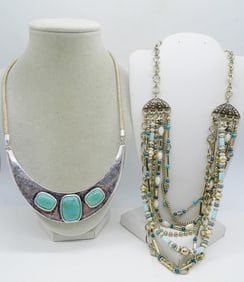 (2) PRETTY BLUE GREEN NECKLACES
