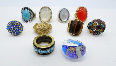 (10) CHUNKY GEMSTONE FASHION RINGS