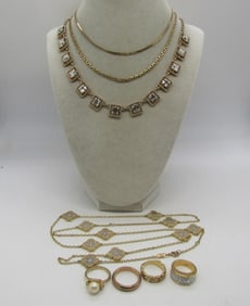 (8) DIAMOND LIKE NECKLACES & RINGS