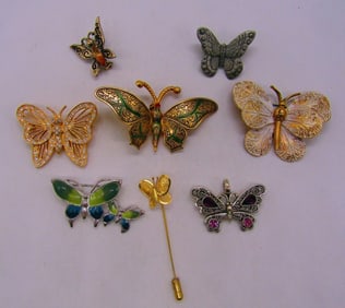 (8) BUTTERFLY PINS & A PENDANT