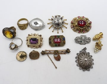 ANTIQUE VTG RINGS, PINS, EARRINGS