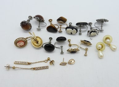 (10) VTG EARRINGS. CAMEO , GEMSTONES +