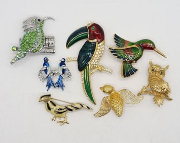 (7) BIRD PINS & A RING