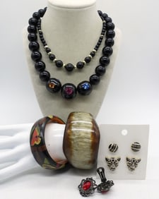 VTG BLACK BEADED NECKLACES & MORE