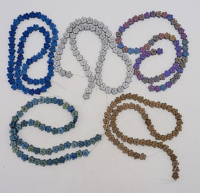 (5) STRANDS OF FLORAL METAL BEADS
