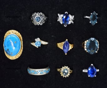 (10) BLUE GEMSTONE FASHION RINGS