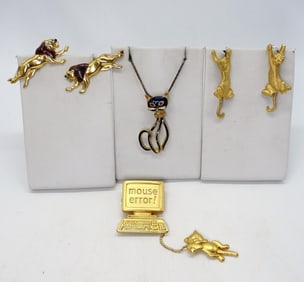 (4) GOLD TONE CAT JEWELRY