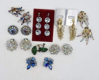 (9) PAIR VTG RHINESTONE EARRINGS