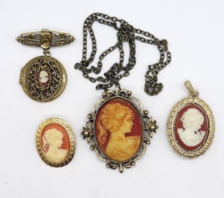 (4) CAMEO NECKLACE & PINS